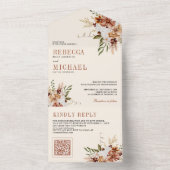Boho Terracotta Floral Wildflower Cream Wedding All In One Uitnodiging (Binnen)