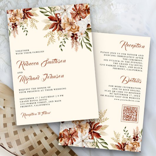 Boho Terracotta Floral Wildflower Cream Wedding Kaart