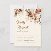 Boho Terracotta Floral Wildflower Cream Wedding RSVP Kaartje (Voorkant)