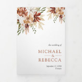 Boho Terracotta Floral Wildflower Witte bruiloft Drieluik Uitnodiging (Cover)
