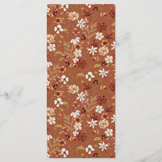Boho Terracotta Floral Wildflower Witte bruiloft Menu (Achterkant)