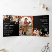 Boho Terracotta Floral Wildflower Zwarte Huwelijk Drieluik Uitnodiging (Binnen)