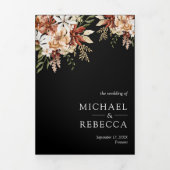 Boho Terracotta Floral Wildflower Zwarte Huwelijk Drieluik Uitnodiging (Cover)