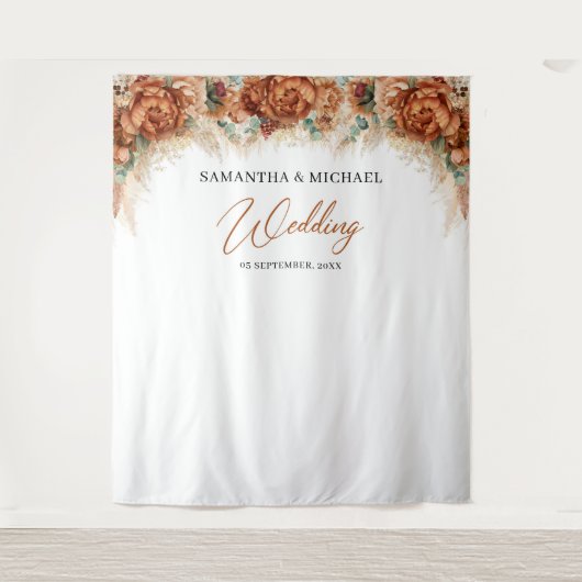 Boho terracotta florale pampasgras bruiloft wandkleed (Voorkant)