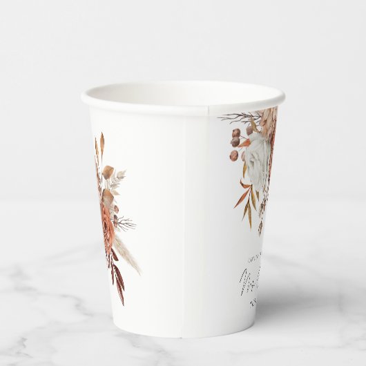 Boho Terracotta Florals felicitaties Mr. Mrs Weddi Papieren Bekers (Rechts)