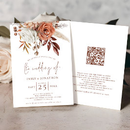 Boho Terracotta Florals QR Code Bruiloft Kaart