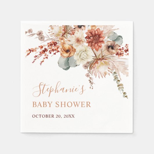 Boho Terracotta Flowers Herfst Baby shower Servet (Voorkant)