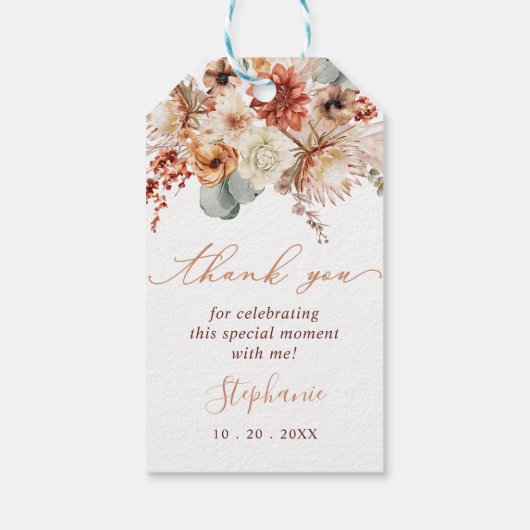 Boho Terracotta Flowers Herfst Vrijgezellenfeest Cadeaulabel (Achterkant)