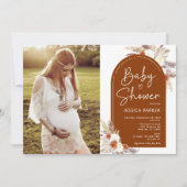 Boho Terracotta Foto Baby shower Kaart (Voorkant)
