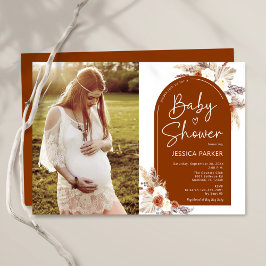 Boho Terracotta Foto Baby shower Kaart