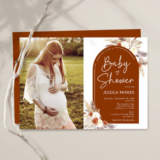 Boho Terracotta Foto Baby shower Kaart