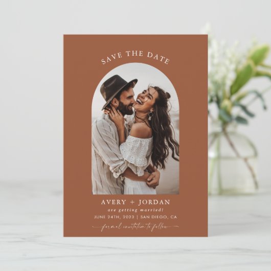 Boho Terracotta Foto bewaart de datumkaarten Kaart (Staand voorkant)