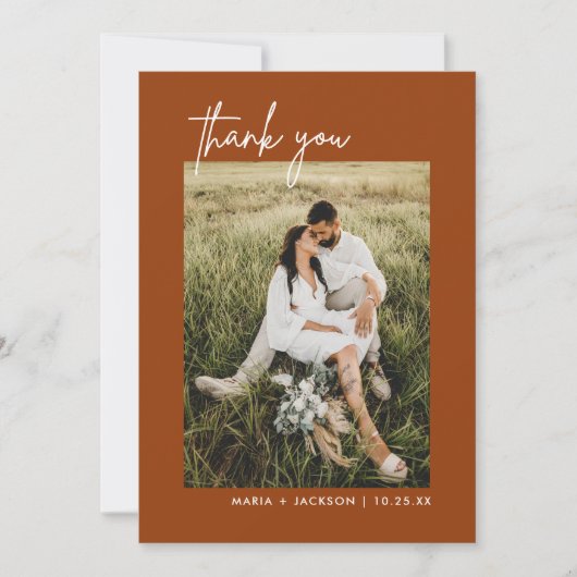 Boho Terracotta Foto Bruiloft Dankkaartjes Bedankkaart (Voorkant)