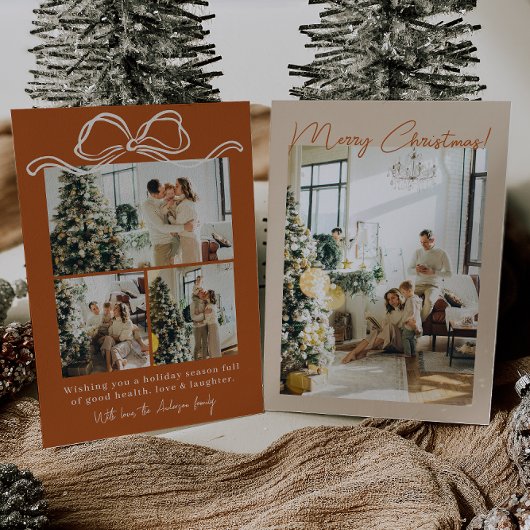 Boho Terracotta Foto Familie Vrolijk Kerstfeest Feestdagenkaart