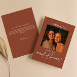 Boho Terracotta Foto Maid of Honor proposal Kaart<br><div class="desc">Boho Terracotta Foto Maid of Honor proposal Kaart. Het woord 'eremiddel' is niet bewerkbaar. Upload een horizontale/landschapsfoto. Controleer het collectie op meer overeenkomende objecten.</div>