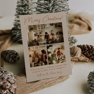 Boho Terracotta Foto Moderne Familie Kerstmis Feestdagenkaart