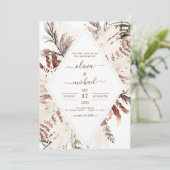 Boho Terracotta Foto Pampas Grass Wedding Kaart (Staand voorkant)