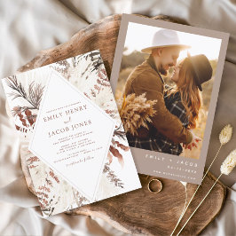 Boho Terracotta Foto Pampas Grass Wedding Kaart