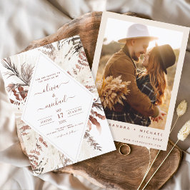 Boho Terracotta Foto Pampas Grass Wedding Kaart
