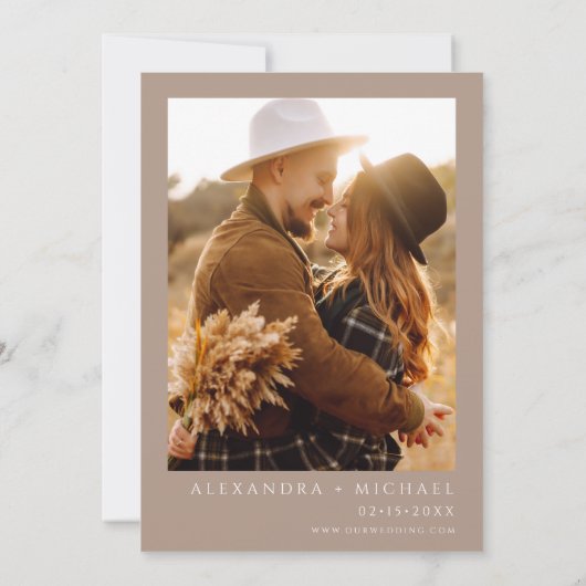 Boho Terracotta Foto Pampas Grass Wedding Kaart (Achterkant)