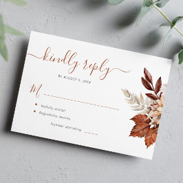 Boho terracotta gebladerte bloemenbruiloft RSVP kaartje