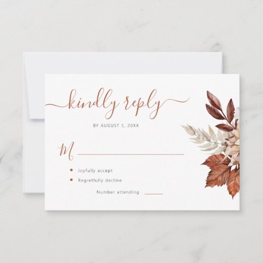 Boho terracotta gebladerte bloemenbruiloft RSVP kaartje (Voorkant)