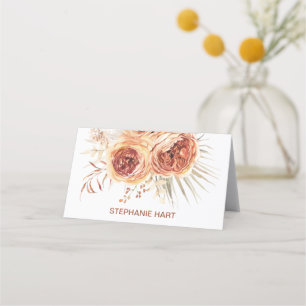 Boho Terracotta Gebrande Oranje Bloemrijke Bruilof Plaatskaartje