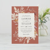 Boho Terracotta Gedroogde Bloemen QR Code Bruiloft Kaart (Staand voorkant)