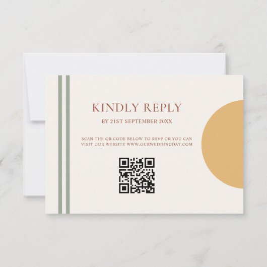 Boho Terracotta Gele Bogen QR Code RSVP Kaart (Achterkant)