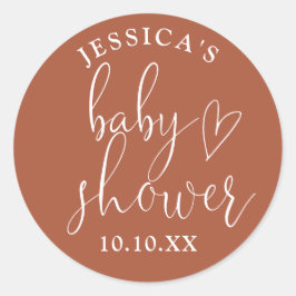 Boho Terracotta Genderneutraal Baby shower Favorie Ronde Sticker
