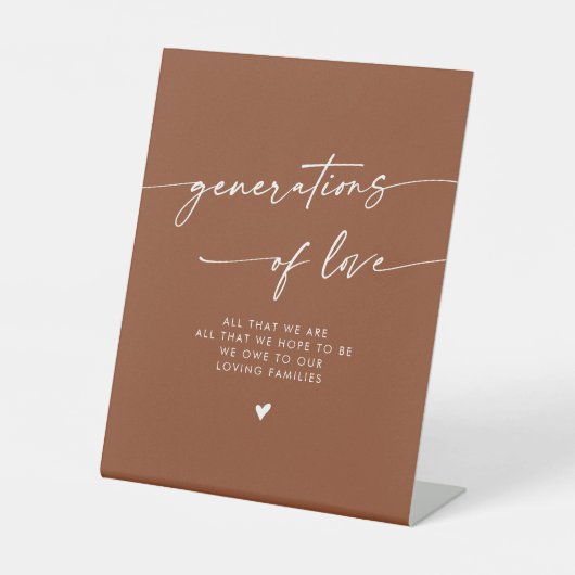 Boho Terracotta Generaties van Liefde Trouwen Reclamebord Met Voetstuk (Voorkant)