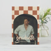 Boho Terracotta Geruite Boog Foto Afstuderen Kaart (Staand voorkant)