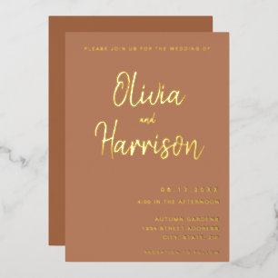 Boho Terracotta Gold Wedding Folie Uitnodiging