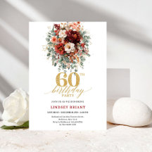 Boho Terracotta Gouden Bloemen 60e Verjaardagsuitn