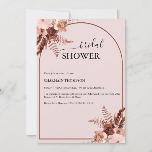 Boho Terracotta Gras Roze Roze Bruidsmeisjesfeest Kaart (Voorkant)