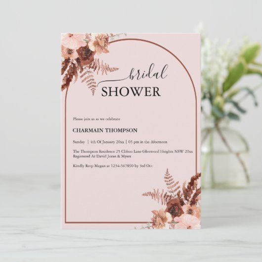 Boho Terracotta Gras Roze Roze Bruidsmeisjesfeest Kaart (Staand voorkant)