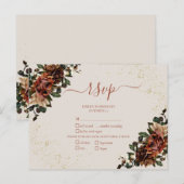 Boho Terracotta Greenery Floral Gold RSVP Uitnodiging Briefkaart (Voorkant / Achterkant)