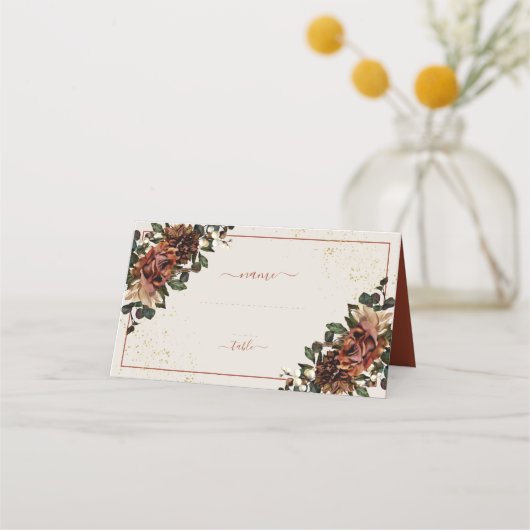 Boho Terracotta Greenery Floral Wedding Plaatskaartje (Voorkant)
