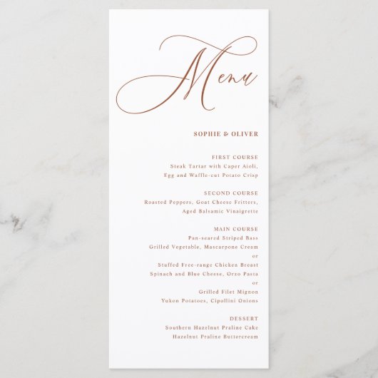 Boho terracotta grillige kalligrafie bruiloft menu (Voorkant)