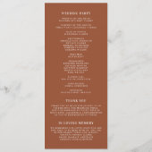 Boho terracotta grillige kalligrafie bruiloft programmakaart (Achterkant)