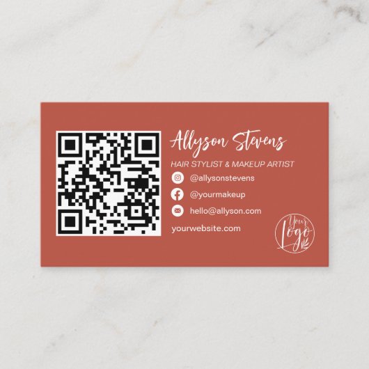 Boho terracotta hair makeup logo qr code visitekaartje (Voorkant)