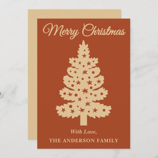 Boho terracotta Handgeschreven Script Kerstboom Feestdagenkaart (Voorkant / Achterkant)