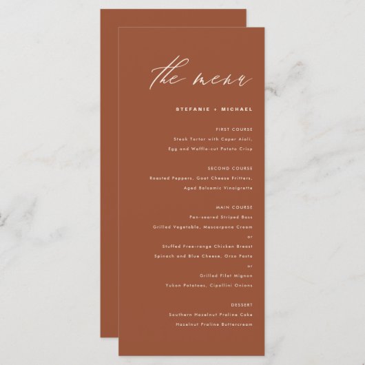 Boho Terracotta Handwrite Calligraphy Wedding Menu (Voorkant / Achterkant)