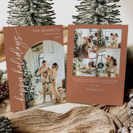 Boho Terracotta Happy Holidays Photo Feestdagenkaart