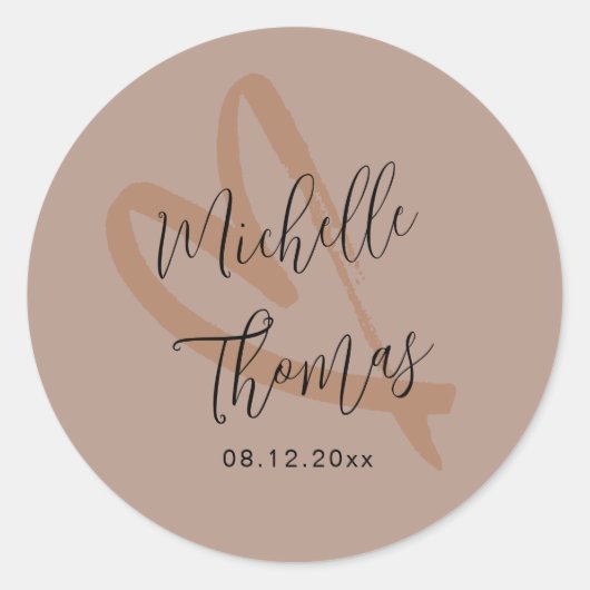 Boho Terracotta & Hart Bruiloft Ronde Sticker (Voorkant)