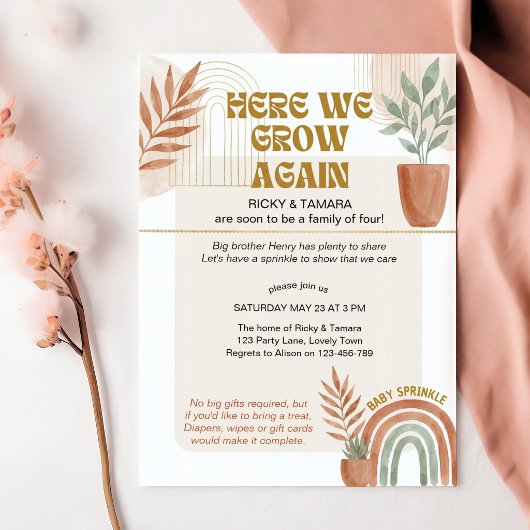 Boho Terracotta Here We Grow Again Baby Sprinkle Kaart