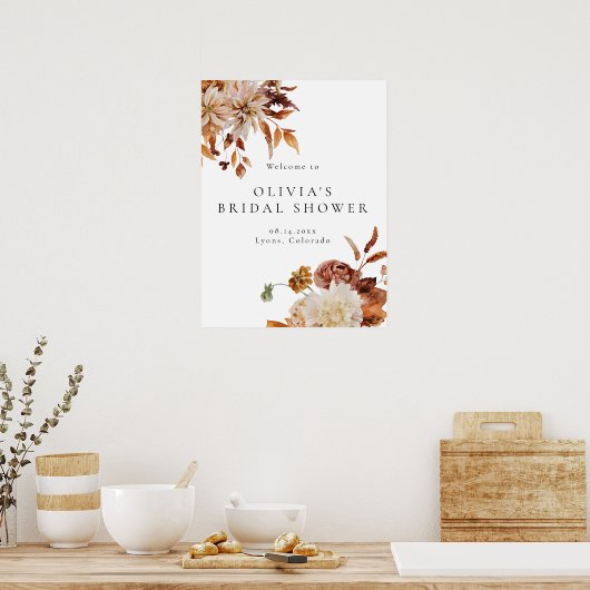 Boho Terracotta Herfst Bloem Bruids Borrel Ontvang Poster (Keuken)