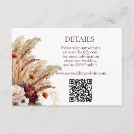 Boho Terracotta Herfst Bloemen Pampas Grass Detail Informatiekaartje