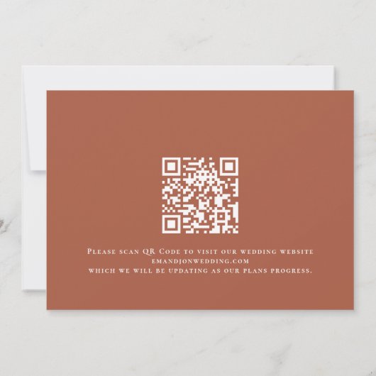 Boho Terracotta Herfst Bloemen QR Code Rust Huweli Save The Date (Achterkant)