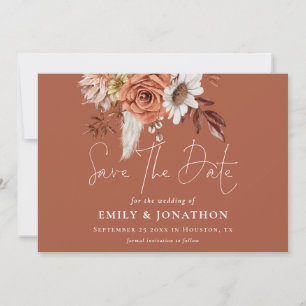 Boho Terracotta Herfst Bloemen QR Code Rust Huweli Save The Date